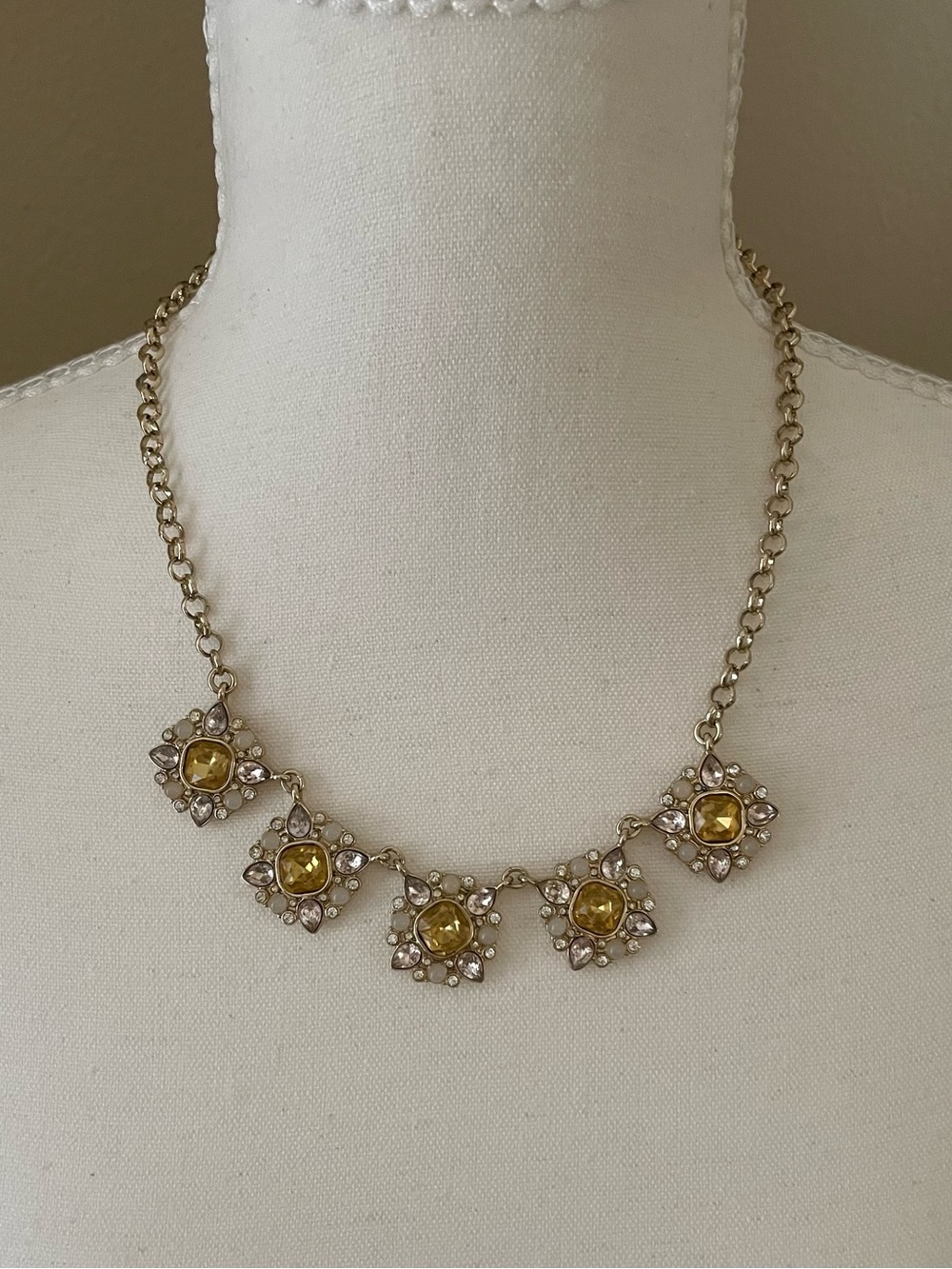 Banana Republic Yellow Crystal Gold-Tone
Floral Rhinestone Faux Pearl Necklace
